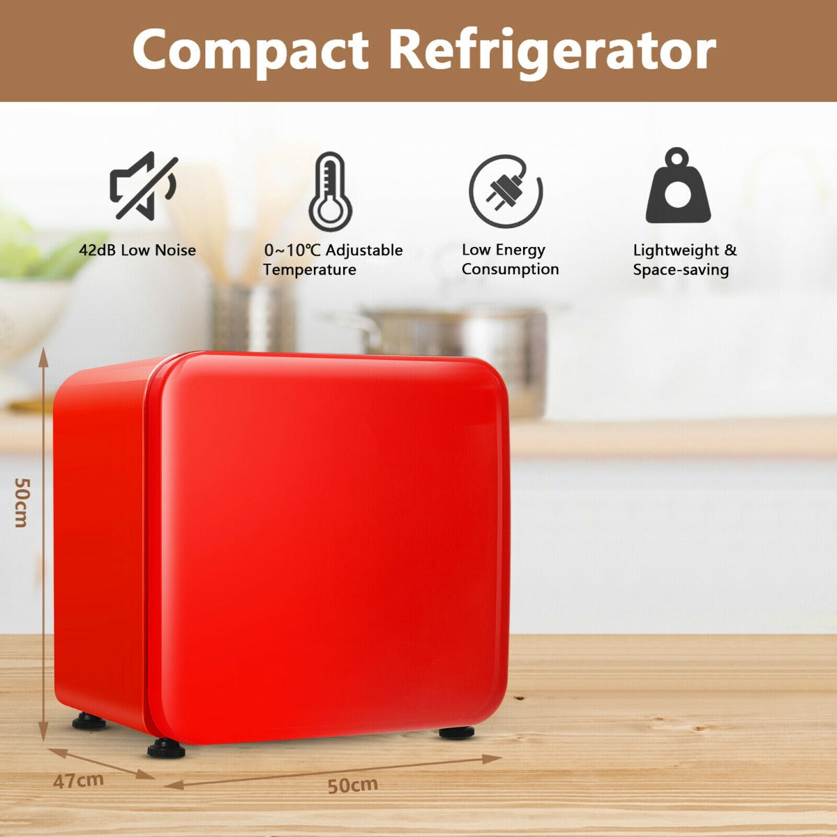 0~10‚ÑÉ Compact Refrigerator with Reversible Door for Dorm Apartment-Red